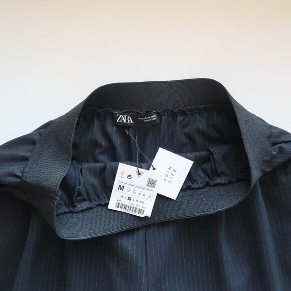 Zara Black Pinstripe High Rise Elastic Waist Wide Leg Palazzo Pants / Trousers M - Picture 11 of 15